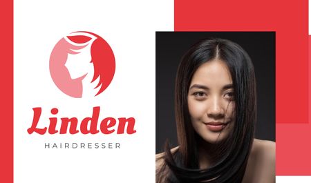 Modèle de visuel Hair Salon Ad with Woman with Brunette Hair - Business card