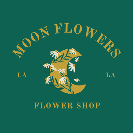 Flower Shop Emblem with Moon Logo Design Template