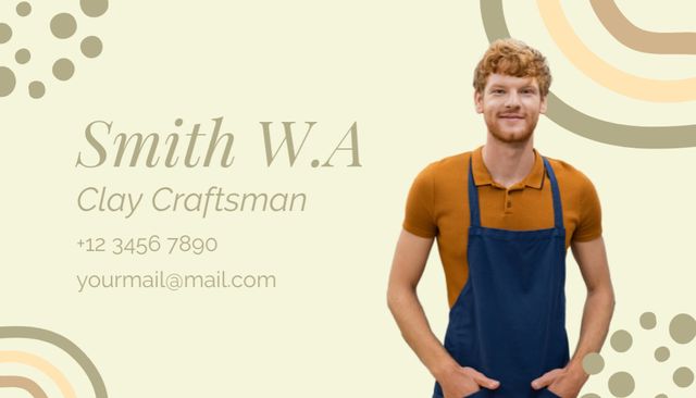 Handsome Clay Craftsman in Apron on Yellow Business Card US Modelo de Design