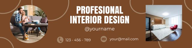 Professional Interior Design Service Brown LinkedIn Cover Modelo de Design