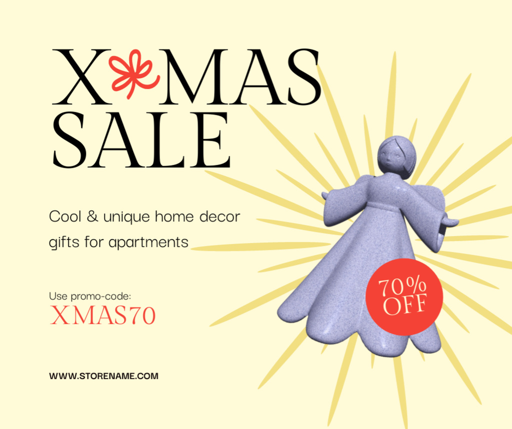 Xmas Holiday Sale Announcement with Angel Facebook Design Template