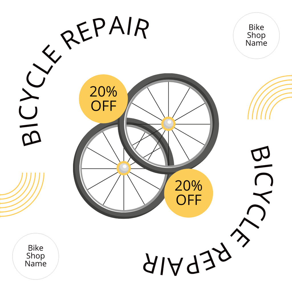 Ontwerpsjabloon van Instagram AD van Bicycles Repair Offer on Yellow