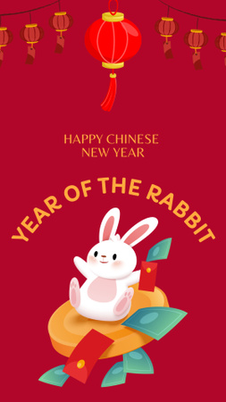 Kiinalaisen uudenvuoden juhla suloisen kanin kanssa Instagram Story Design Template