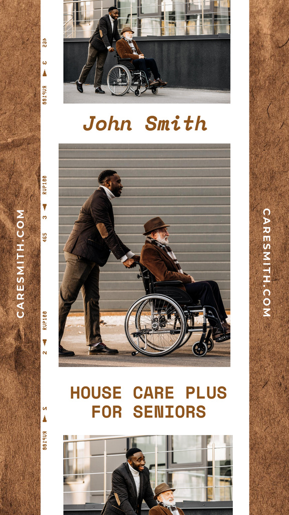 Dedicated House Care Offer for the Elderly with Elder Man on Wheelchair Instagram Storyデザインテンプレート
