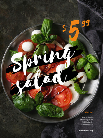 Spring Menu Offer with Salad Falling in Bowl Poster US Design Template