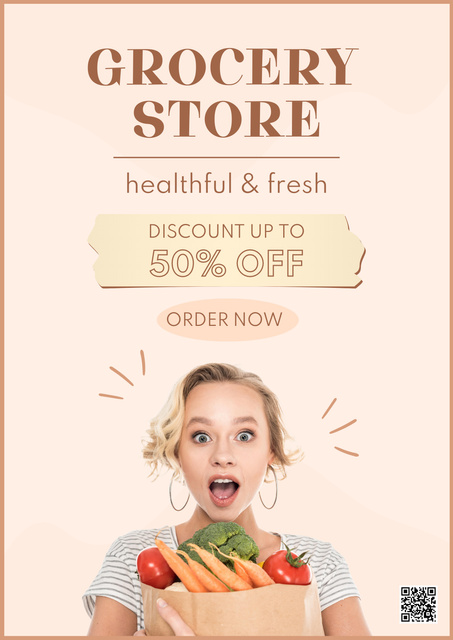 Modèle de visuel Healthy Food Discount with Veggies In Paper Bag - Poster