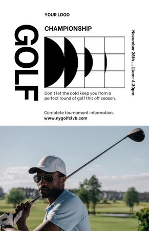 Golf Championship Announcement with Man in Cap and Glasses Invitation 5.5x8.5in Design Template