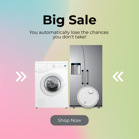 Designvorlage Ankündigung des großen Verkaufs von Haushaltsgeräten für Instagram AD