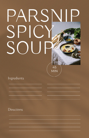 Parsnip Spicy Soup with Ingredients on Table Recipe Card tervezősablon