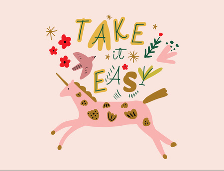 Mental Health Inspirational Phrase With Cute Unicorn Postcard 4.2x5.5in Design Template