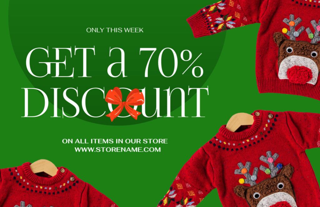 Discount on Ugly Christmas Sweaters Flyer 5.5x8.5in Horizontal – шаблон для дизайну