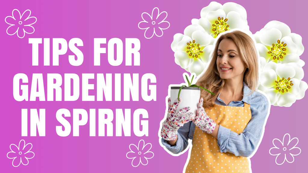 Spring Gardening Tips with Attractive Blonde Youtube Thumbnail Design Template