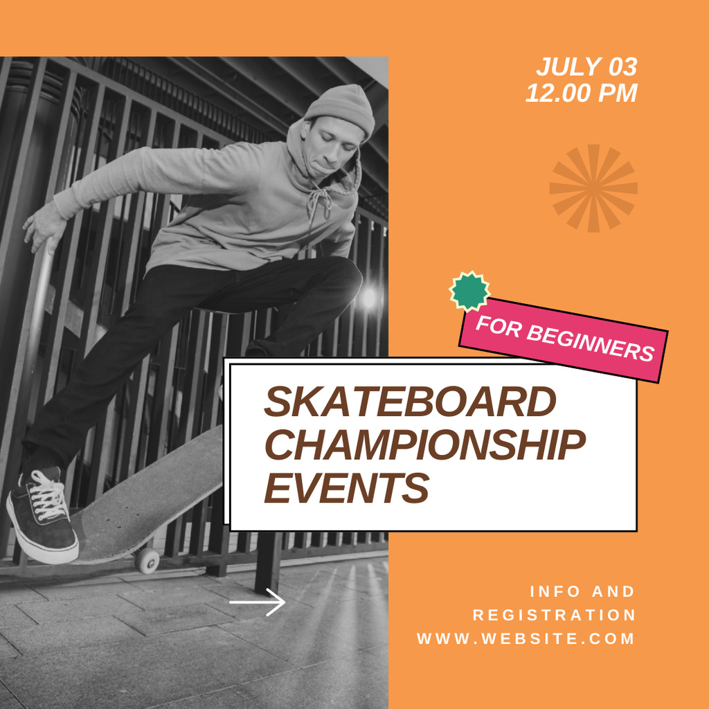 Skateboard Championship Event Announcement Instagram Modelo de Design