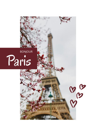 Ontwerpsjabloon van Postcard A5 Vertical van Tour naar Frankrijk Advertentie met de Eiffeltoren