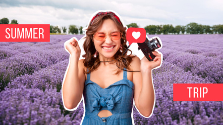 Ontwerpsjabloon van Youtube Thumbnail van zomer reis inspiratie met schattig meisje en lavendel veld