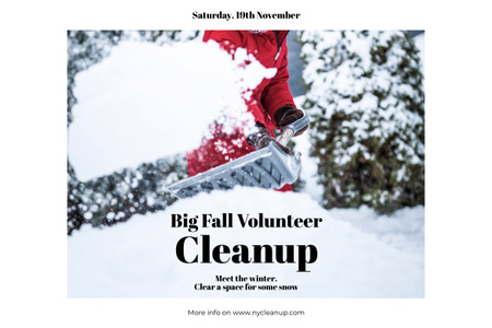 Winter Volunteer Cleanup Announcement Poster 24x36in Horizontal Design Template