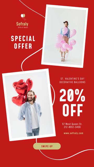 Valentine's Day Balloons Sale in Red Instagram Story Design Template