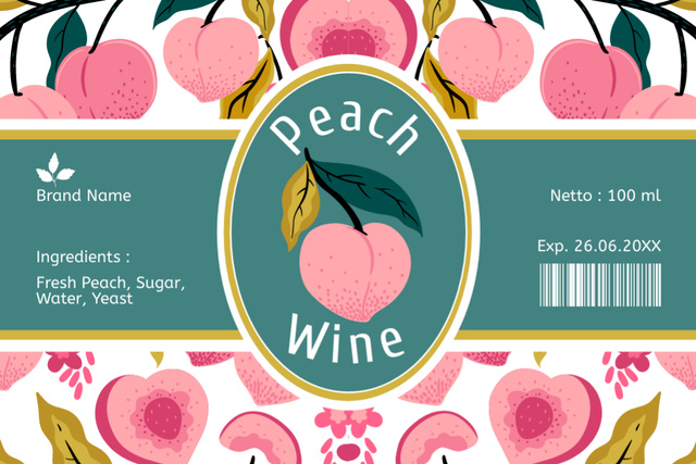 Exclusive Peach Wine Offer With Ingredients Description Label tervezősablon