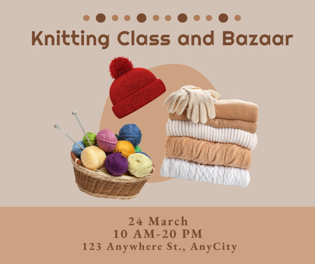 Knitting Class And Bazaar Announcement With Yarn Facebook Design Template