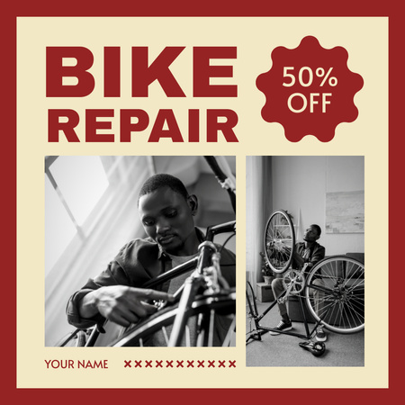 Plantilla de diseño de Descuento en Taller de Reparación de Bicicletas Instagram 