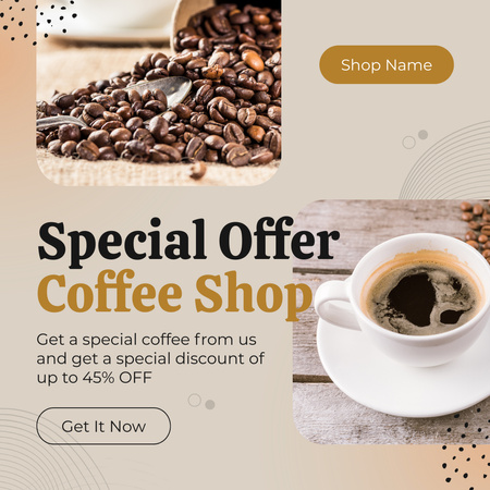 Excellent Coffee With Special Discount In Shop Instagram Design Template