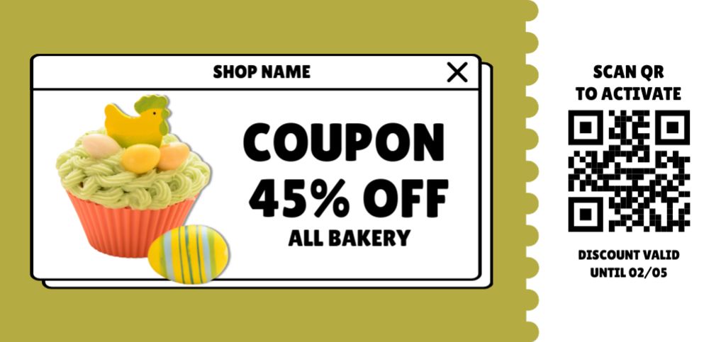 Easter Discount on All Pastries with Cute Cupcake Coupon Din Large Πρότυπο σχεδίασης