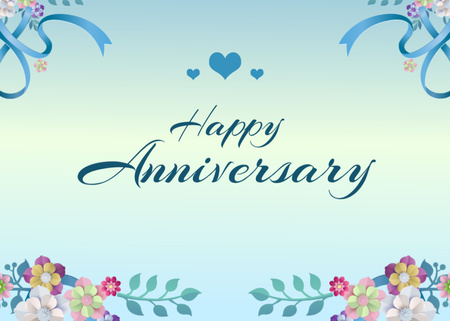 Happy Anniversary with Delicate Flower Pattern Postcard 5x7in Design Template