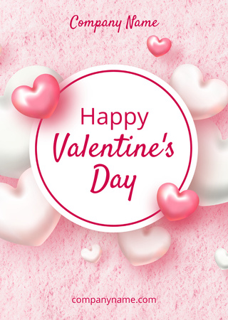 Happy Valentine's Day Congratulations With 3d Hearts Postcard A6 Vertical tervezősablon