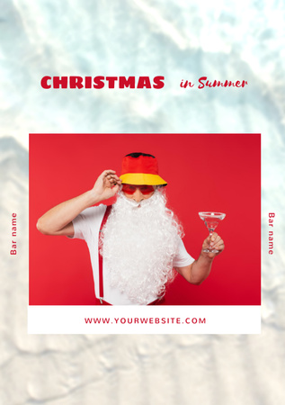 Handsome Man in Santa Costume Holding Glass of Cocktail Postcard A5 Vertical Design Template