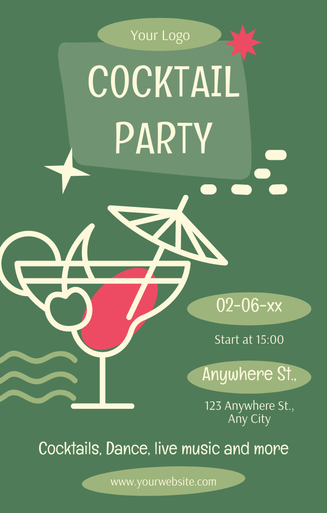 Alcohol Drinks Party Ad on Green Invitation 4.6x7.2in Design Template