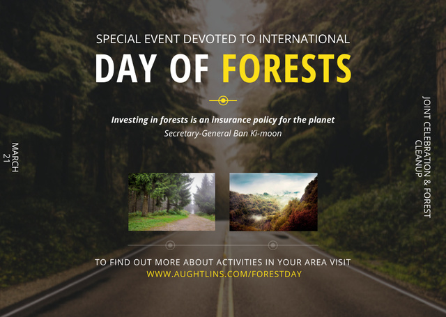 International Day of Forests Event Forest Road View Postcard Tasarım Şablonu