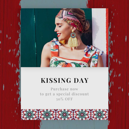 Platilla de diseño Kissing Day Sale Woman in Bright Dress Animated Post