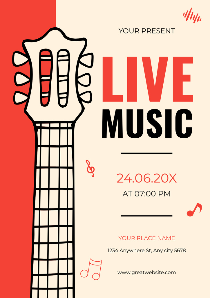 Live Music Event Ad with Guitar Poster Modelo de Design