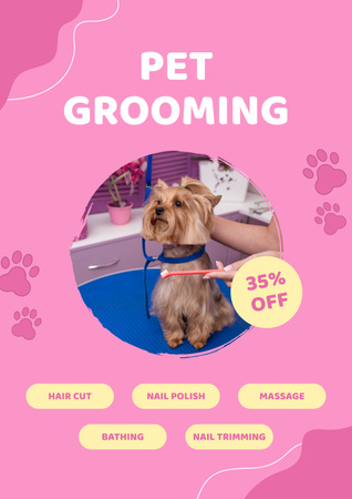 Template di design Offerta sconto sulla toelettatura degli animali domestici su Pink Poster