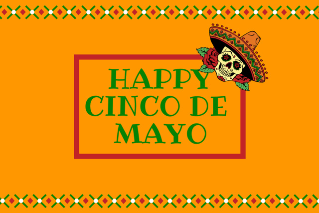 Authentic Cinco de Mayo Congrats With Skull In Sombrero Postcard 4x6in – шаблон для дизайна