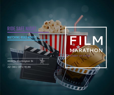 Film Marathon Night with popcorn Facebook Design Template