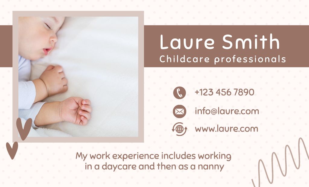 Child Care Services Ad with Cute Sleeping Baby Business Card 91x55mmデザインテンプレート