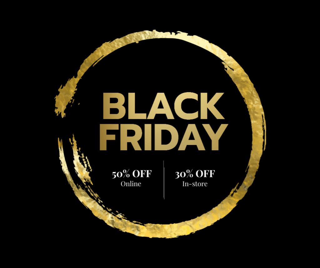 Ontwerpsjabloon van Facebook van Black Friday sale in golden frame