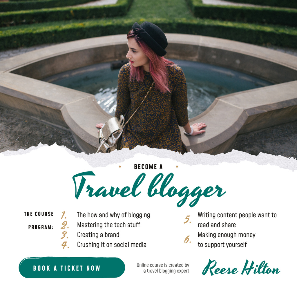 Designvorlage Travel Blog Promotion Woman in Scenic Park für Instagram