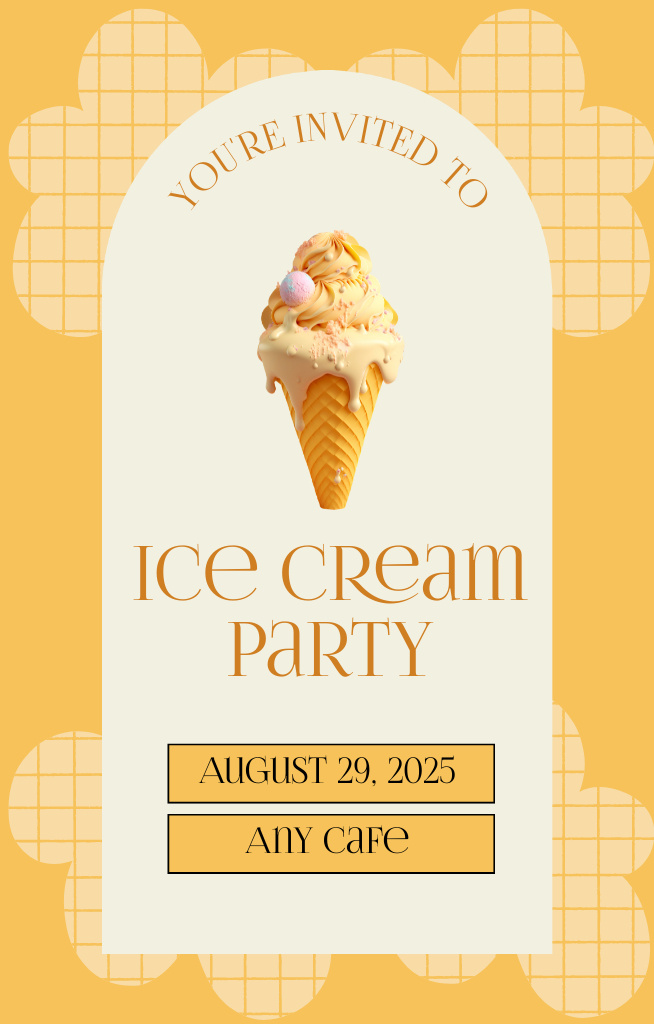 Ice-Cream Party Ad on Yellow Invitation 4.6x7.2inデザインテンプレート