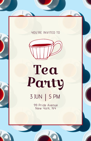 Lovely Tea Party Announcement With Cup Pattern Invitation 5.5x8.5in Design Template