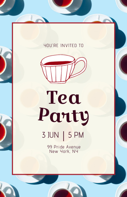Plantilla de diseño de Lovely Tea Party Announcement With Cup Pattern Invitation 5.5x8.5in 