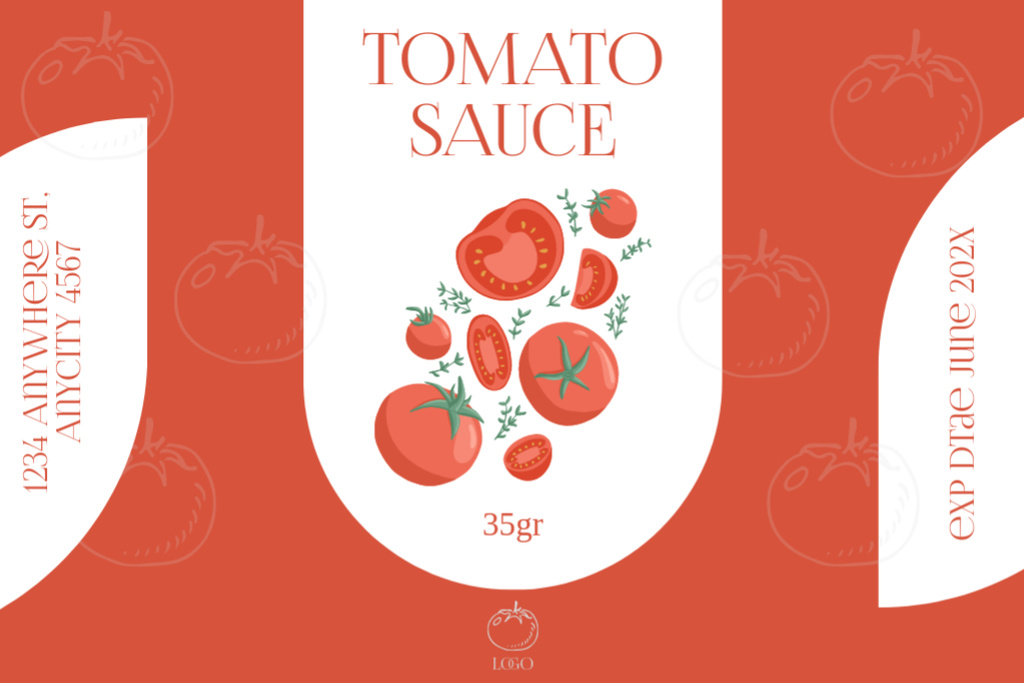Ontwerpsjabloon van Label van Yummy Tomato Sauce Offer In Red