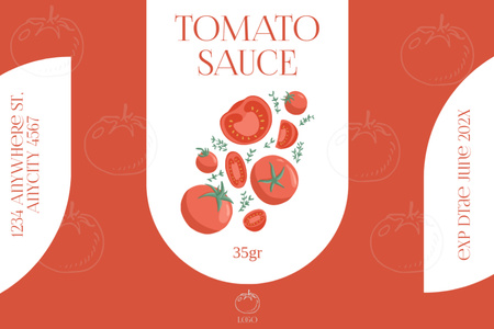 Herkullinen tomaattikastiketarjous punaisena Label Design Template