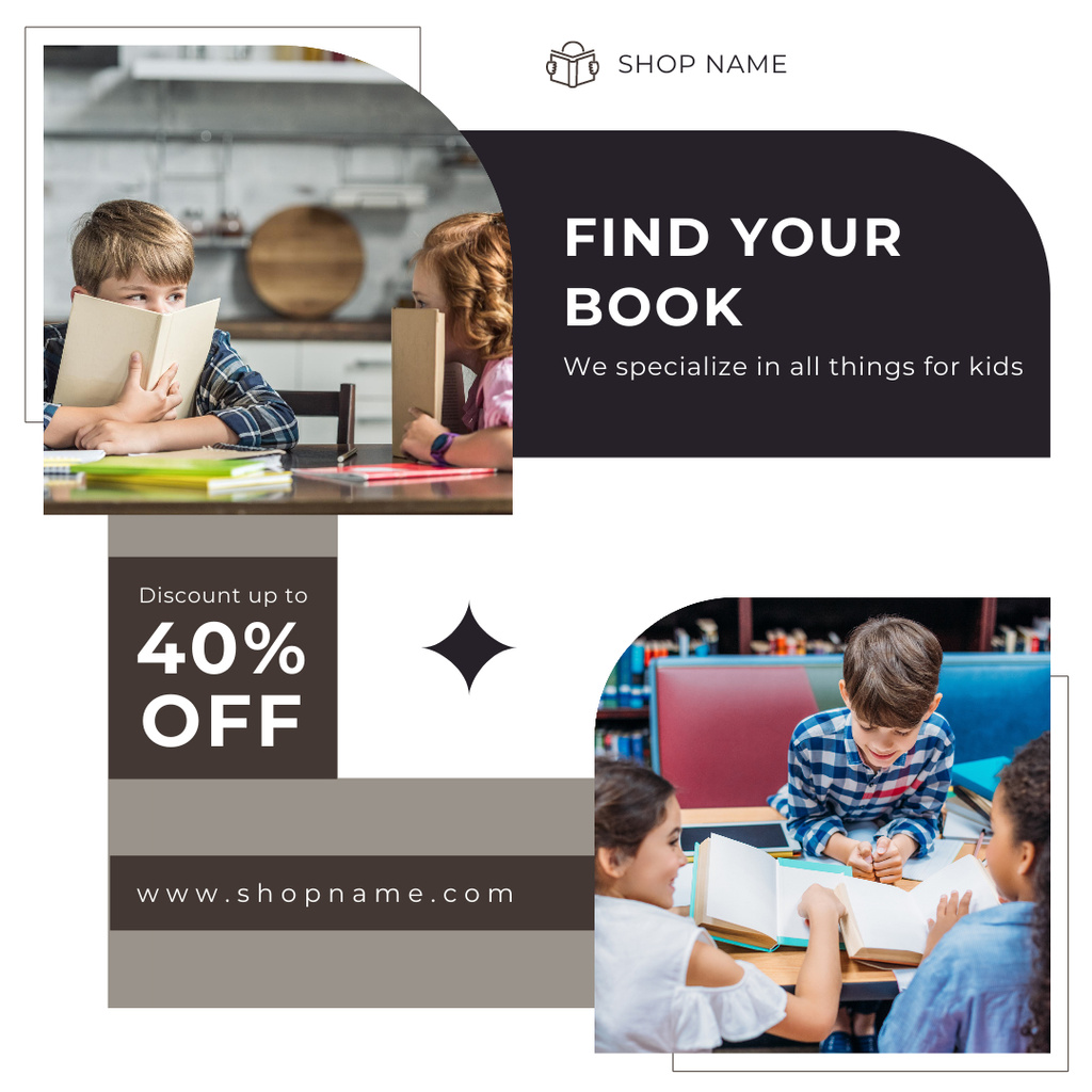 Kids Reading Books Instagram – шаблон для дизайна