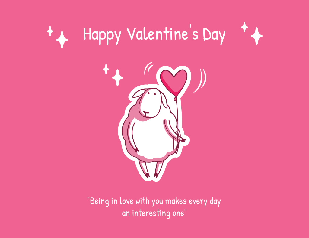 Amusing Valentine's Day Cheers with Cute Sheep Thank You Card 5.5x4in Horizontal Design Template