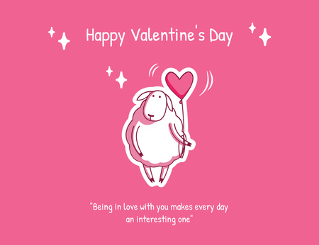 Happy Valentine's Day Greeting with Cute Sheep Thank You Card 5.5x4in Horizontal Design Template
