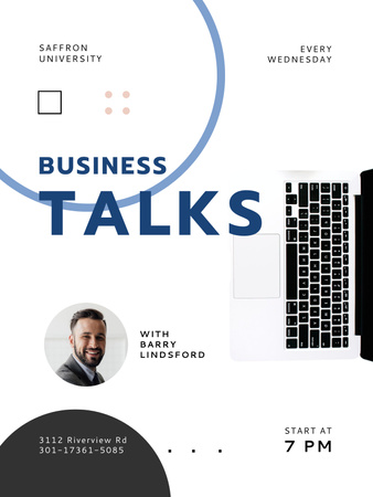 Designvorlage Business Talk Announcement with Confident Businessman für Poster US