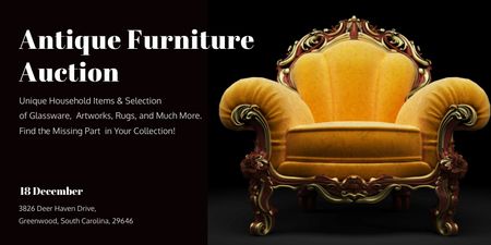Antique Furniture Auction with Luxury Yellow Armchair Twitter Tasarım Şablonu