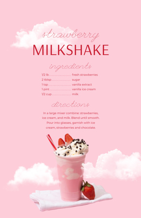 Delicious Strawberry Milkshake Cooking Recipe Card Design Template